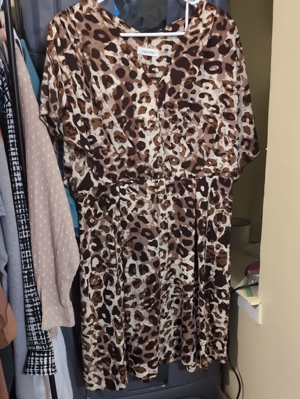 Calvin Klein Brown and Cream Leopard Midi Dress